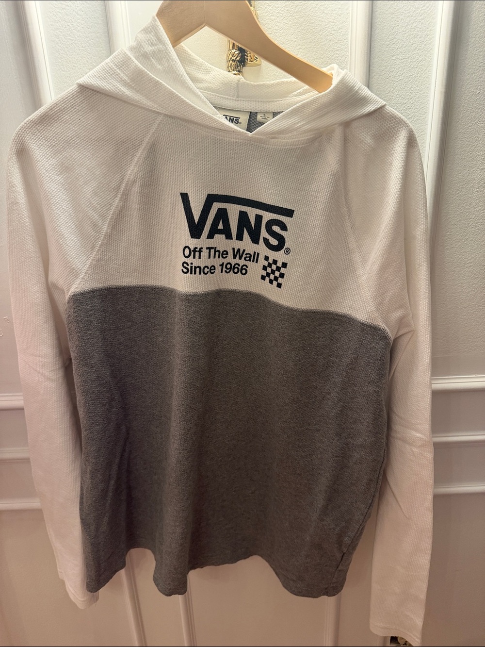Vans Two-Tone Hoodie in White and Gray with Logo